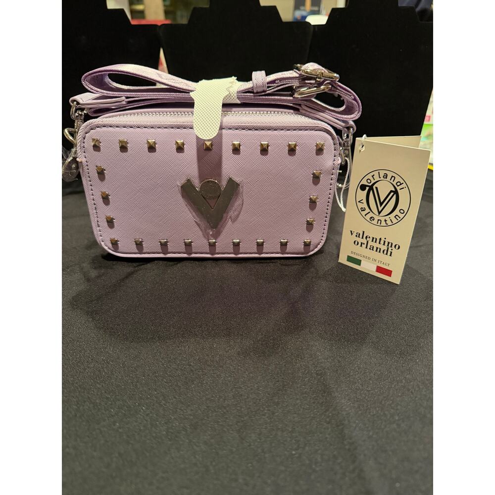 Valentino Orlandi NWT lilac studded crossbody, silver hardware, guitar strap